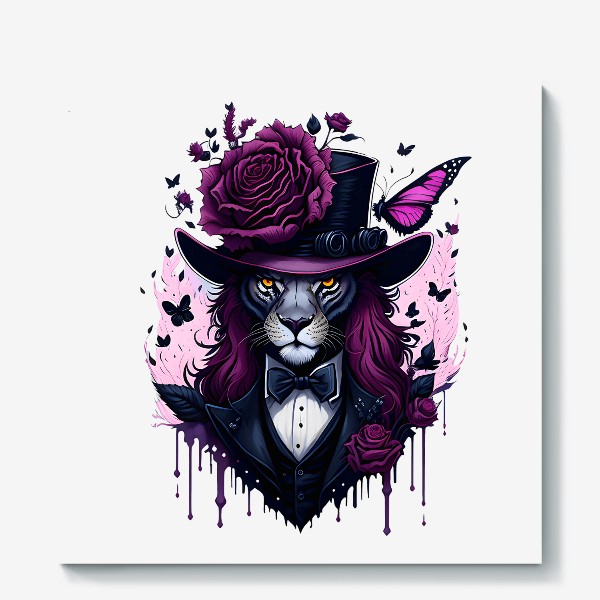 Холст «Лев  розово-черный»