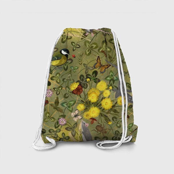 Рюкзак «Весенний принт, мать-и-мачеха, синицы, ящерицы, бабочки»