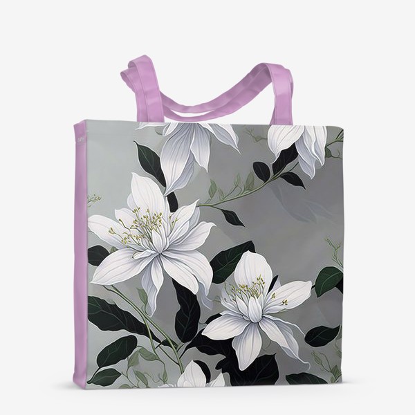 Сумка-шоппер «Белые цветы на сером фоне»