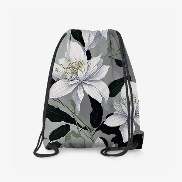 Рюкзак «Белые цветы на сером фоне»