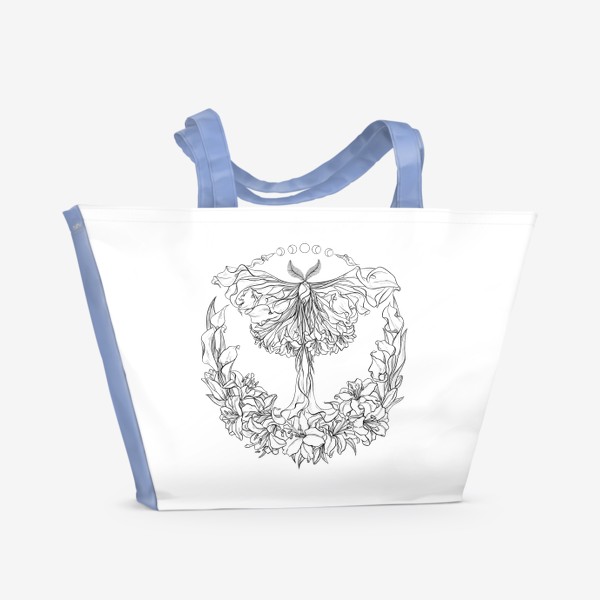 Пляжная сумка &laquo;Ночная бабочка, мотылек, цветы&raquo;