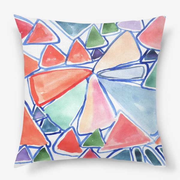 Подушка &laquo;Абстрактный рисунок красками. Треугольники, геометрическая абстракция&raquo;