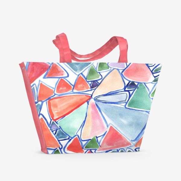 Пляжная сумка «Абстрактный рисунок красками. Треугольники, геометрическая абстракция»