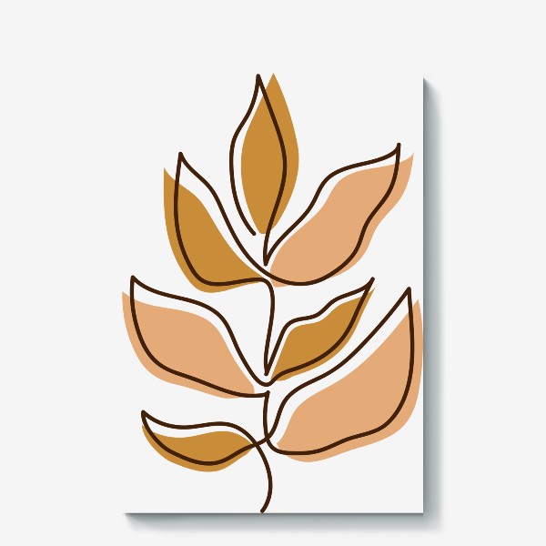 Холст «Бежевая веточка с золотыми и бежевыми листьями в стиле бохо»