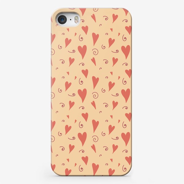 Чехол iPhone «Бесшовный паттерн Летящие сердца оранжевый фон»