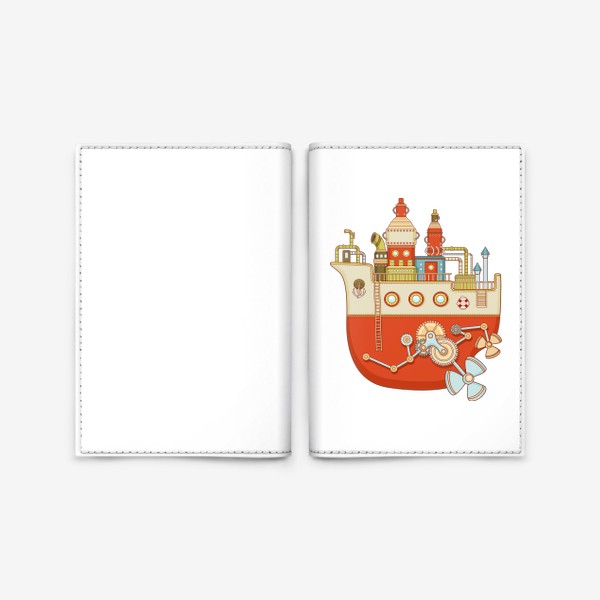 Обложка для паспорта «Мультяшный кораблик стимпанк»