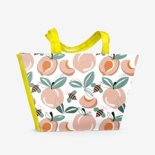 Пляжная сумка &laquo;Бесшовный паттерн с персиками,абрикосами.Абстракция абрикосы и пчелы.&raquo;