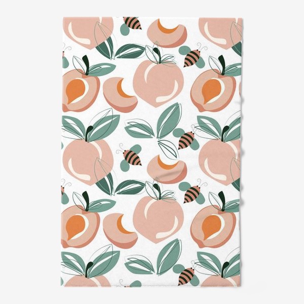 Полотенце «Бесшовный паттерн с персиками,абрикосами.Абстракция абрикосы и пчелы.»