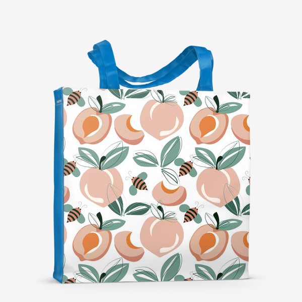 Сумка-шоппер «Бесшовный паттерн с персиками,абрикосами.Абстракция абрикосы и пчелы.»