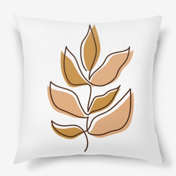 Подушка «Бежевая веточка с золотыми и бежевыми листьями в стиле бохо»