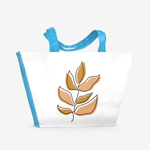 Пляжная сумка «Бежевая веточка с золотыми и бежевыми листьями в стиле бохо»
