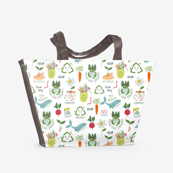 Пляжная сумка «Эко-принт, экология. День Земли.»