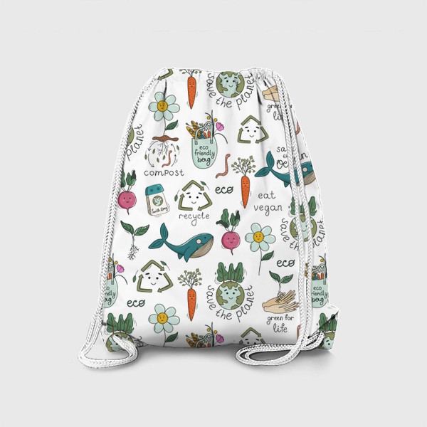 Рюкзак «Бесшовный узор в эко-тематике. Охрана окружающей среды, концепция Дня Земли.»