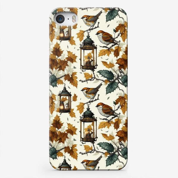 Чехол iPhone «Осенний этюд с фонариками и воробьями»