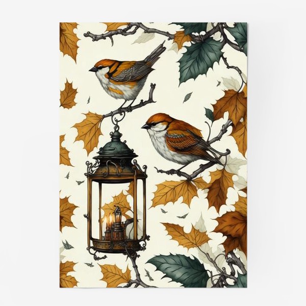 Постер «Осенний этюд с фонариками и воробьями»