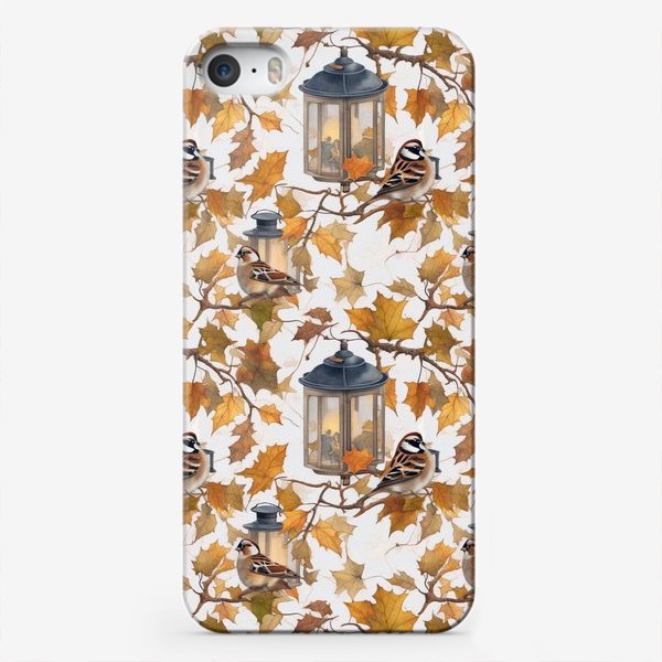 Чехол iPhone «Птички и фонарики на осенних деревьях»