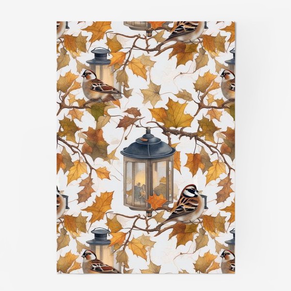 Постер «Птички и фонарики на осенних деревьях»