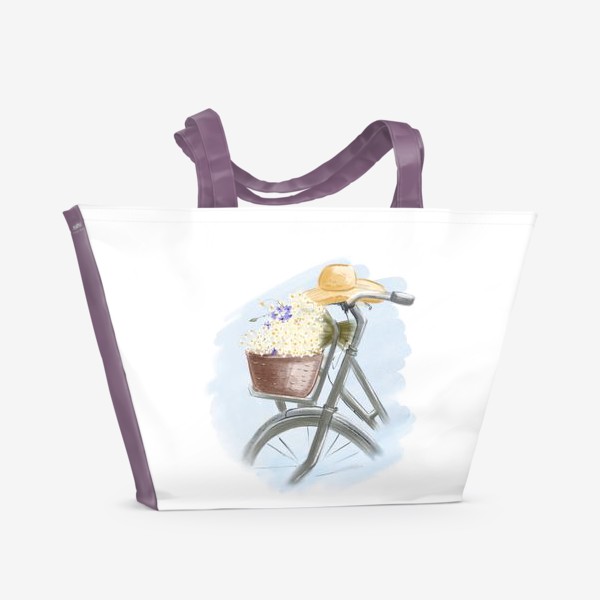 Пляжная сумка «Велосипед и ромашки»