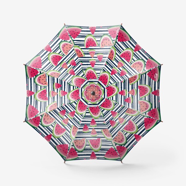Зонт «Полосатый бесшовный принт с арбузными дольками.»