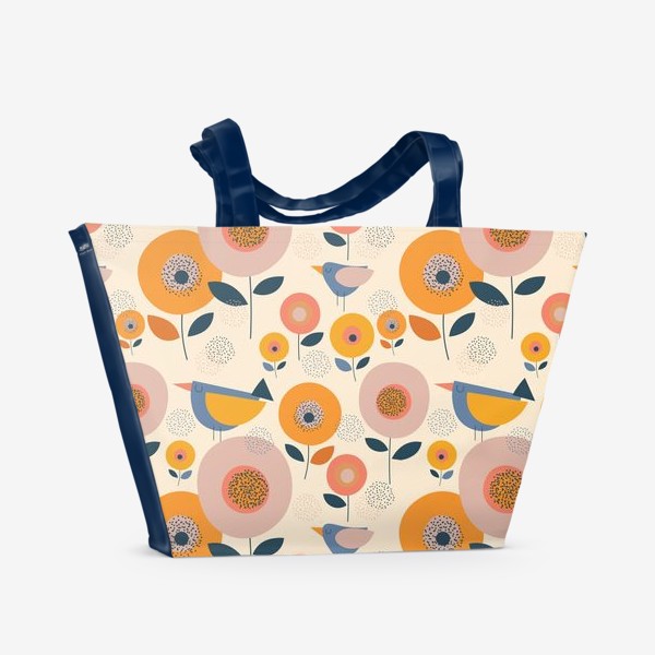 Пляжная сумка «Бесшовный принт с цветами и птицами.Абстракция.»