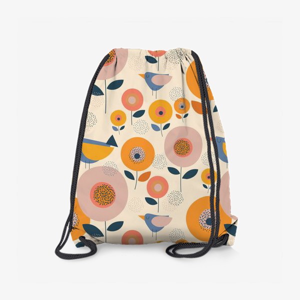Рюкзак «Бесшовный принт с цветами и птицами.Абстракция.»