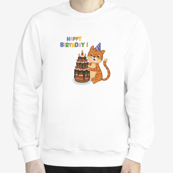 Свитшот «С днем рождения! Кот с тортом»