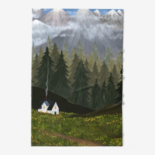 Полотенце «Путешествие. Летний пейзаж с домом и горами»