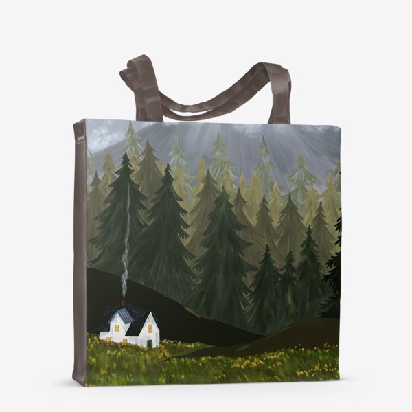 Сумка-шоппер «Путешествие. Летний пейзаж с домом и горами»