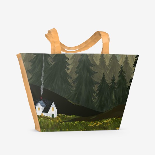 Пляжная сумка &laquo;Путешествие. Летний пейзаж с домом и горами&raquo;