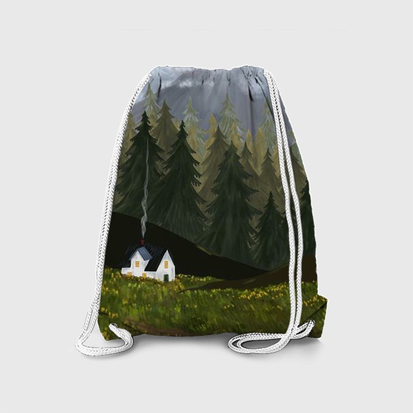 Рюкзак «Путешествие. Летний пейзаж с домом и горами»