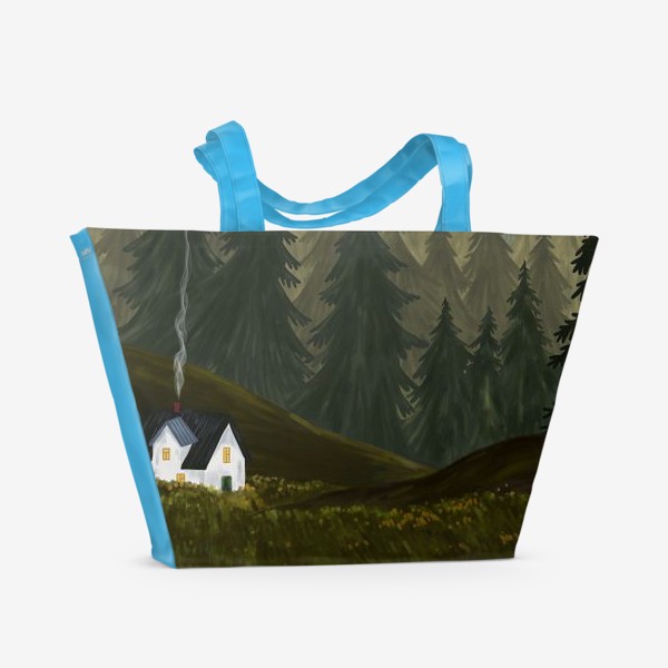 Пляжная сумка &laquo;Ночь в горах. Пейзаж с уютным домиком и горами.&raquo;