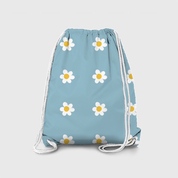 Рюкзак «Ромашки. Ретро узор с полевыми цветами на голубом фоне»