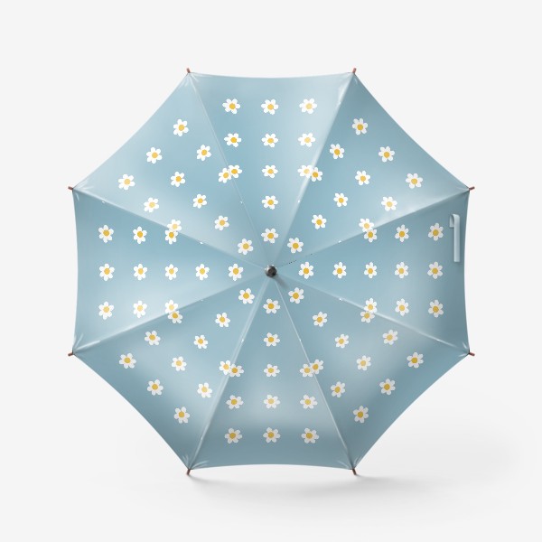 Зонт «Ромашки. Ретро узор с полевыми цветами на голубом фоне»