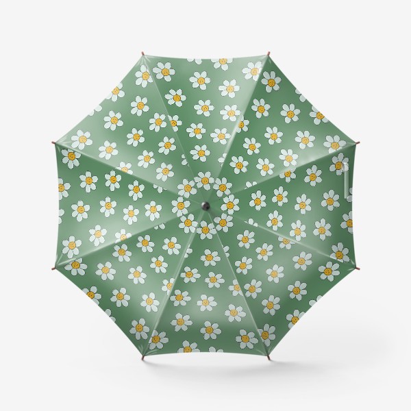 Зонт «Ромашки. Ретро узор с полевыми цветами на зеленом фоне»