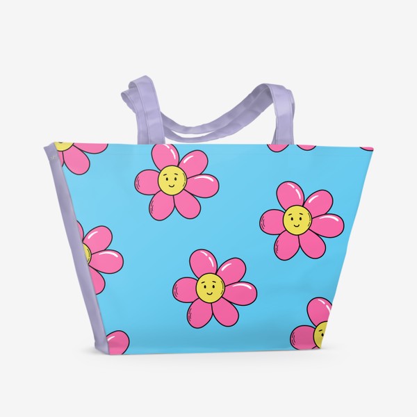 Пляжная сумка «Ромашки. Ретро узор с цветами »