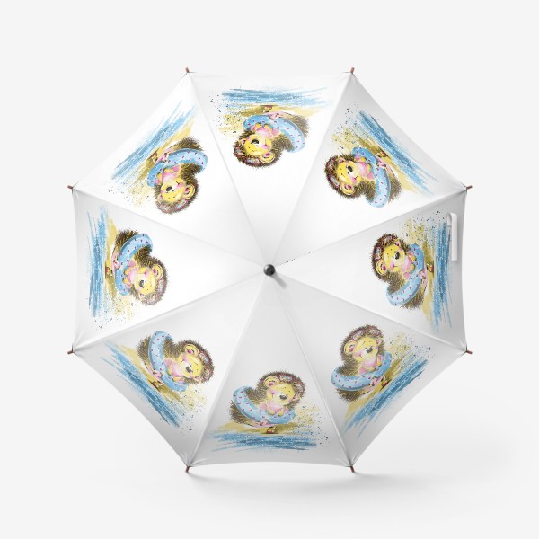 Зонт «Милый и веселый ёжик с плавательным кругом около воды. Забавная и милая иллюстрация»