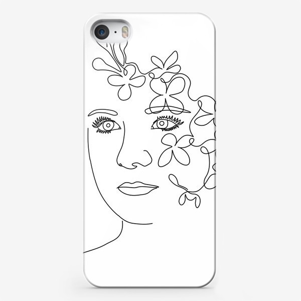Чехол iPhone «девушка с цветами.Одна линия. Лайн»