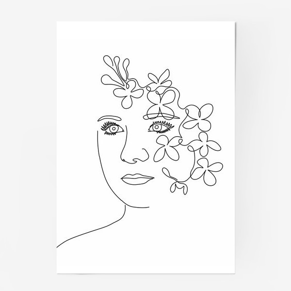 Постер «девушка с цветами.Одна линия. Лайн»