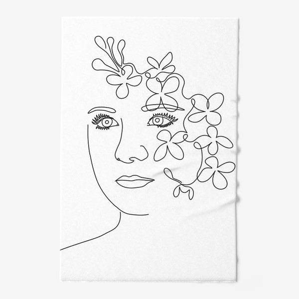 Полотенце «девушка с цветами.Одна линия. Лайн»