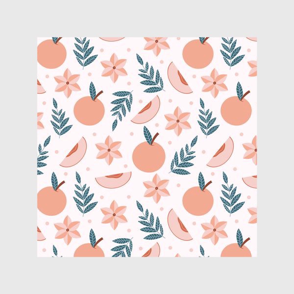Шторы «Милый розовый принт персики с листьями»
