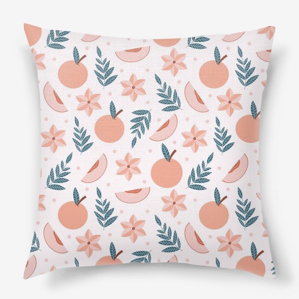 Подушка «Милый розовый принт персики с листьями»