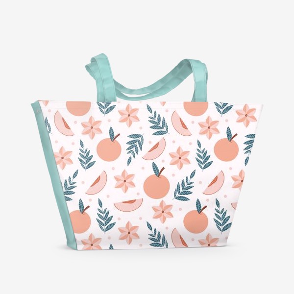 Пляжная сумка «Милый розовый принт персики с листьями»
