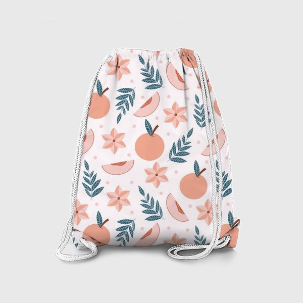 Рюкзак «Милый розовый принт персики с листьями»
