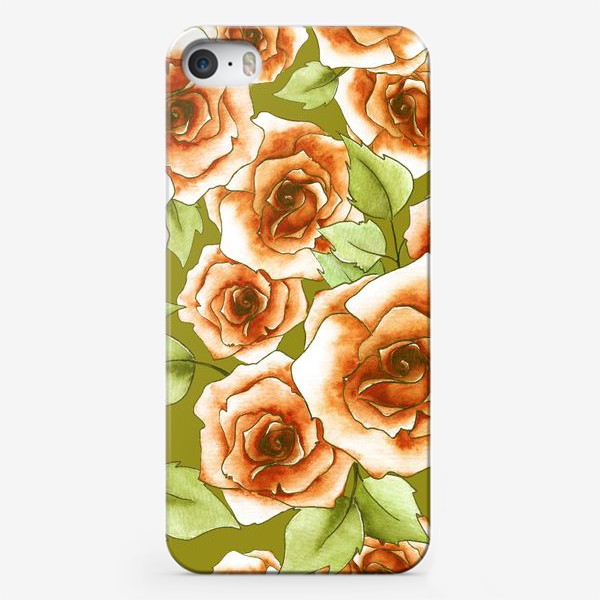 Чехол iPhone «Паттерн "Розы на зеленом"»