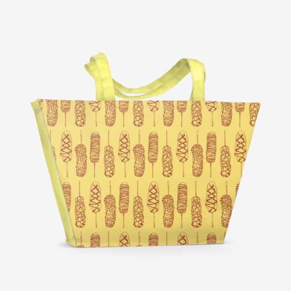 Пляжная сумка «Уличная азиатская еда. Корн дог, паттерн»