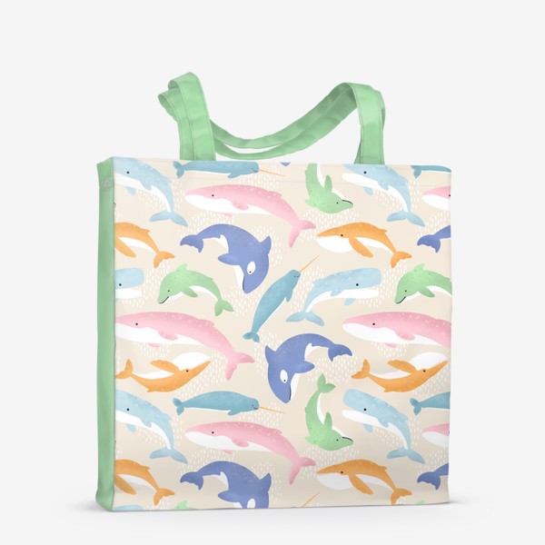 Сумка-шоппер «Морской принт (киты, дельфины, косатки)»