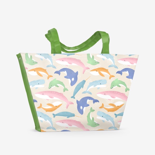 Пляжная сумка &laquo;Морской принт (киты, дельфины, косатки)&raquo;