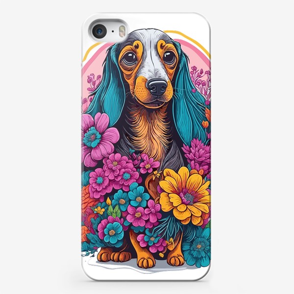 Чехол iPhone «Красивая такса в цветах»