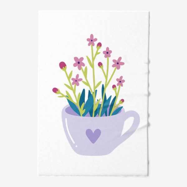 Полотенце «Иллюстрация сиреневая чашка с розовыми цветами»
