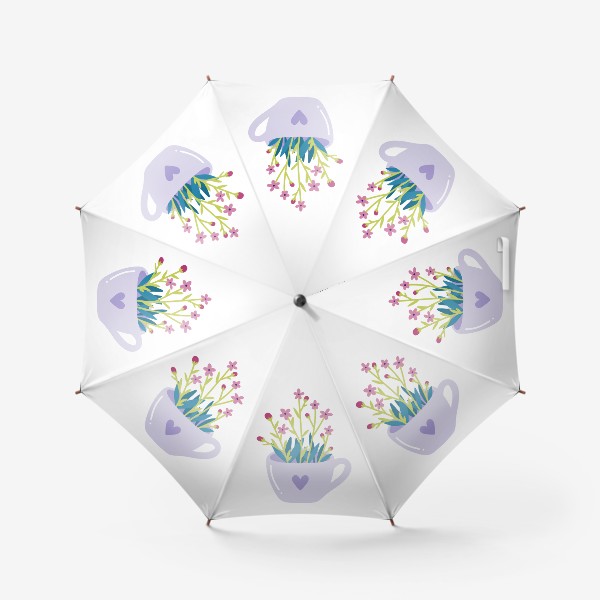 Зонт «Иллюстрация сиреневая чашка с розовыми цветами»